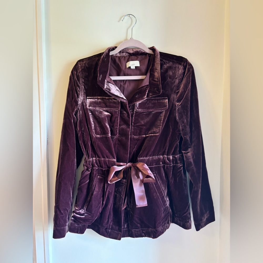 LOFT Dark Plum Crushed Velvet Button Up Jacket